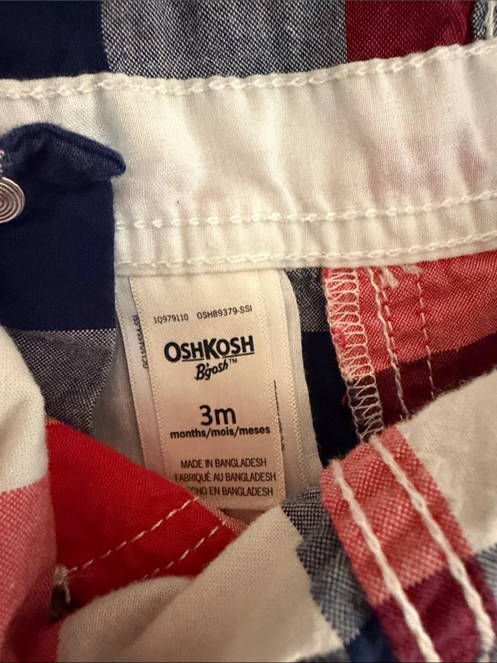 OshKosh B'gosh Red, White& Blue Plaid Short Overalls Adorable! 3 Months EUC